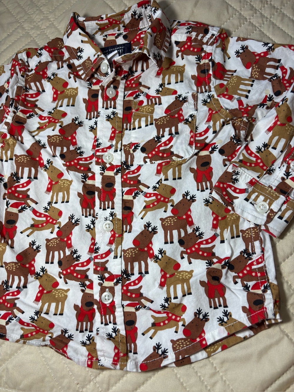 Children’s Place 18-24M Reindeer Print Button-Up Shirt